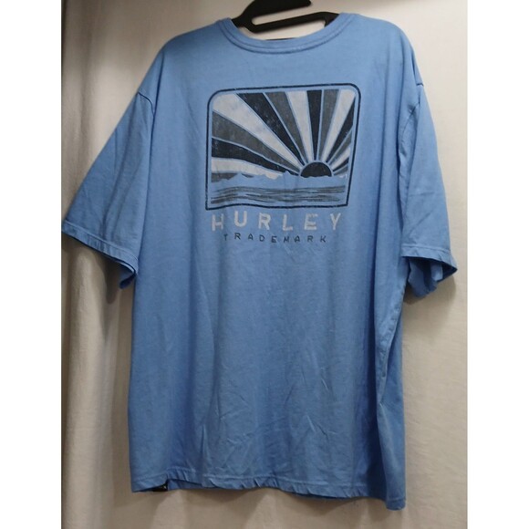 Hurley Men’s XXL Blue Surf T-Shirt Double Sided Graphic Beach Skate Tee - Picture 1 of 7